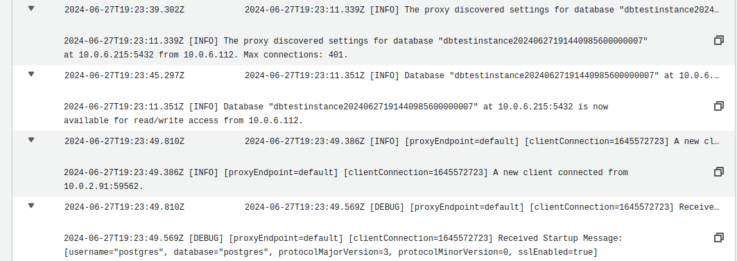 RDS Proxy Cloudwatch logs