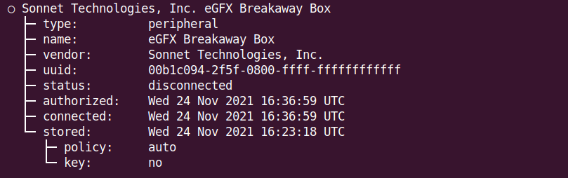 Output of boltctl list