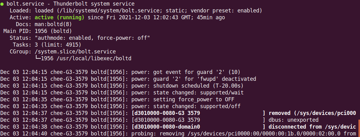 Output of systemctl status for bolt