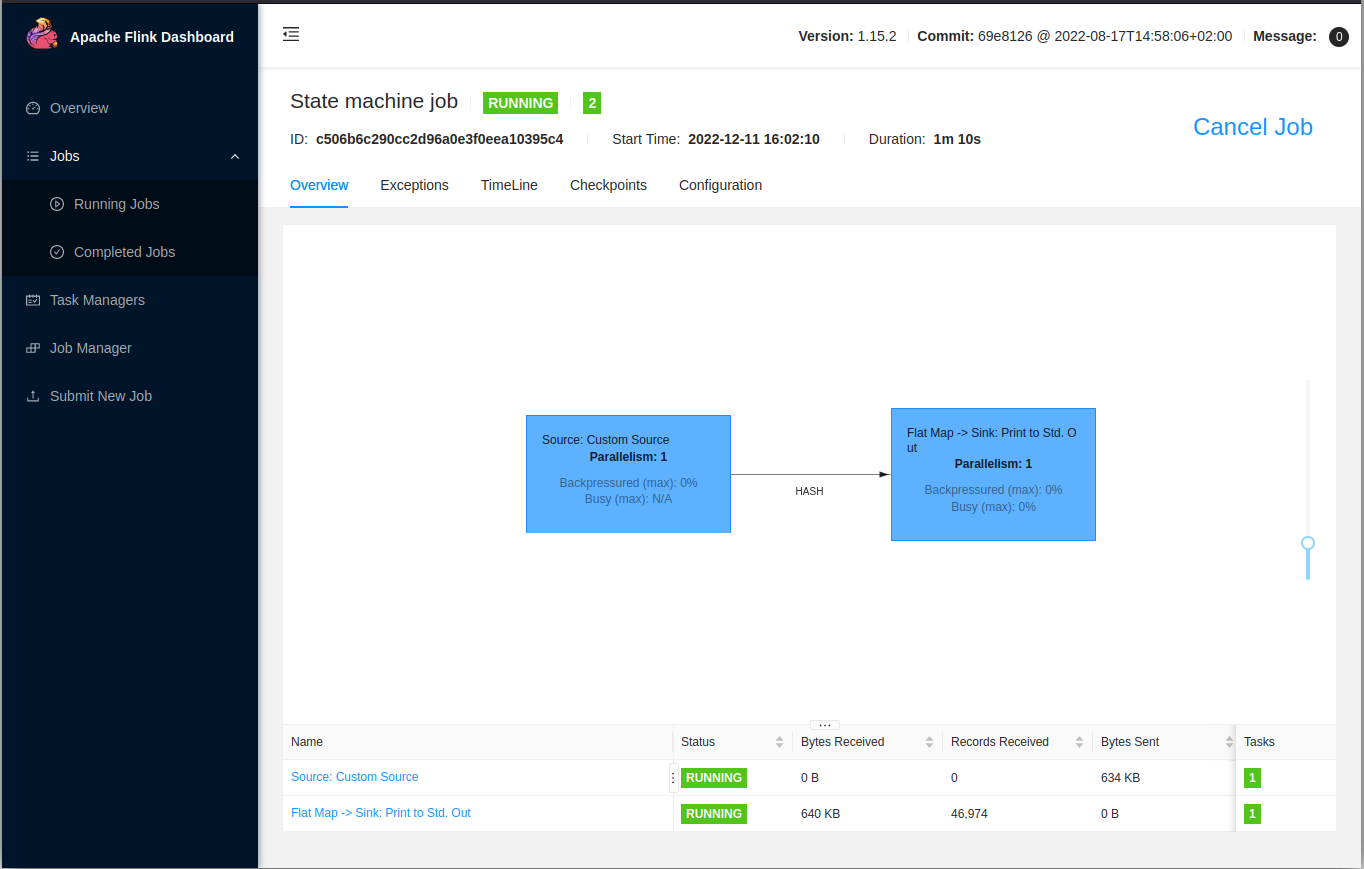 Running statemachine streaming job