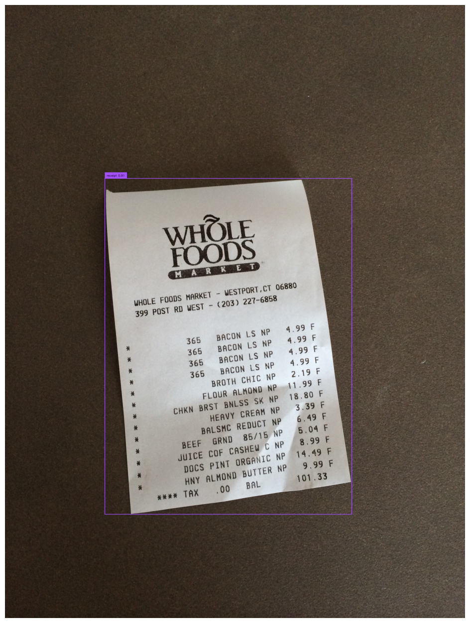 Bounding box on receipt